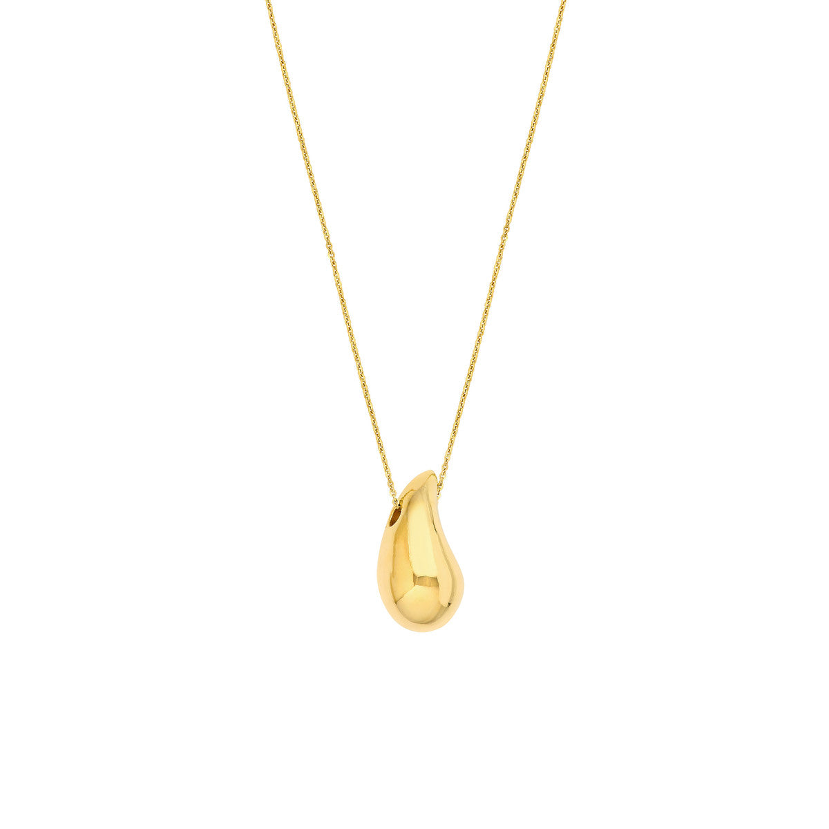 14K Gold Necklace Puff Art Teardrop Dome Necklace