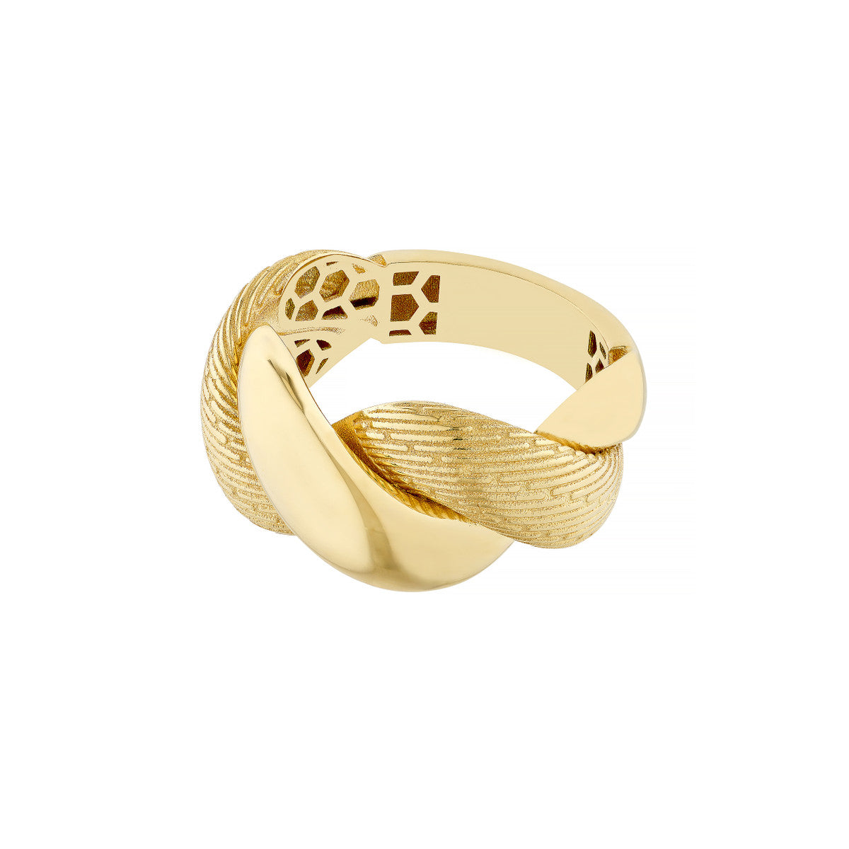 14K Gold Statement Textured and Polished Twist Ring