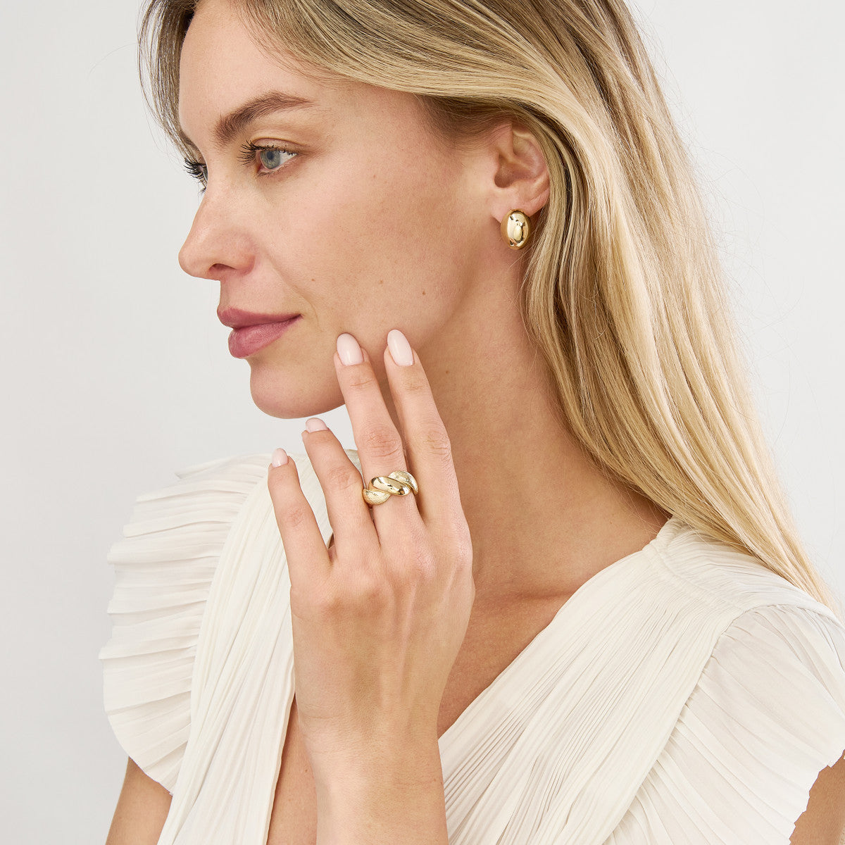 14K Gold Statement Textured and Polished Twist Ring