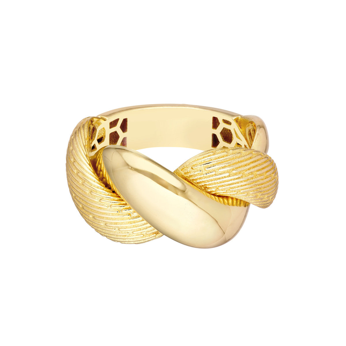 14K Gold Statement Textured and Polished Twist Ring