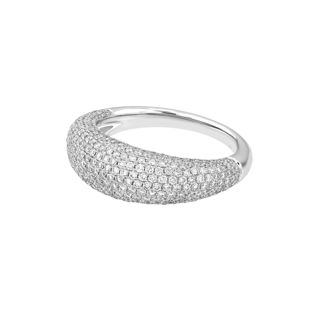 14K Gold Diamond Statement Diamond Pave Dome Ring (White Gold)