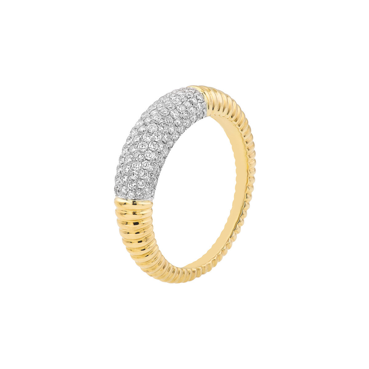 14K Gold Diamond Statement Diamond Pave Ribbed Dome Ring