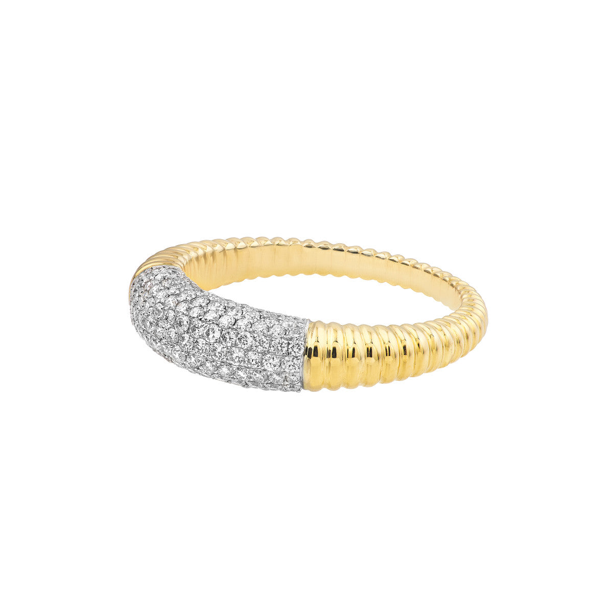 14K Gold Diamond Statement Diamond Pave Ribbed Dome Ring