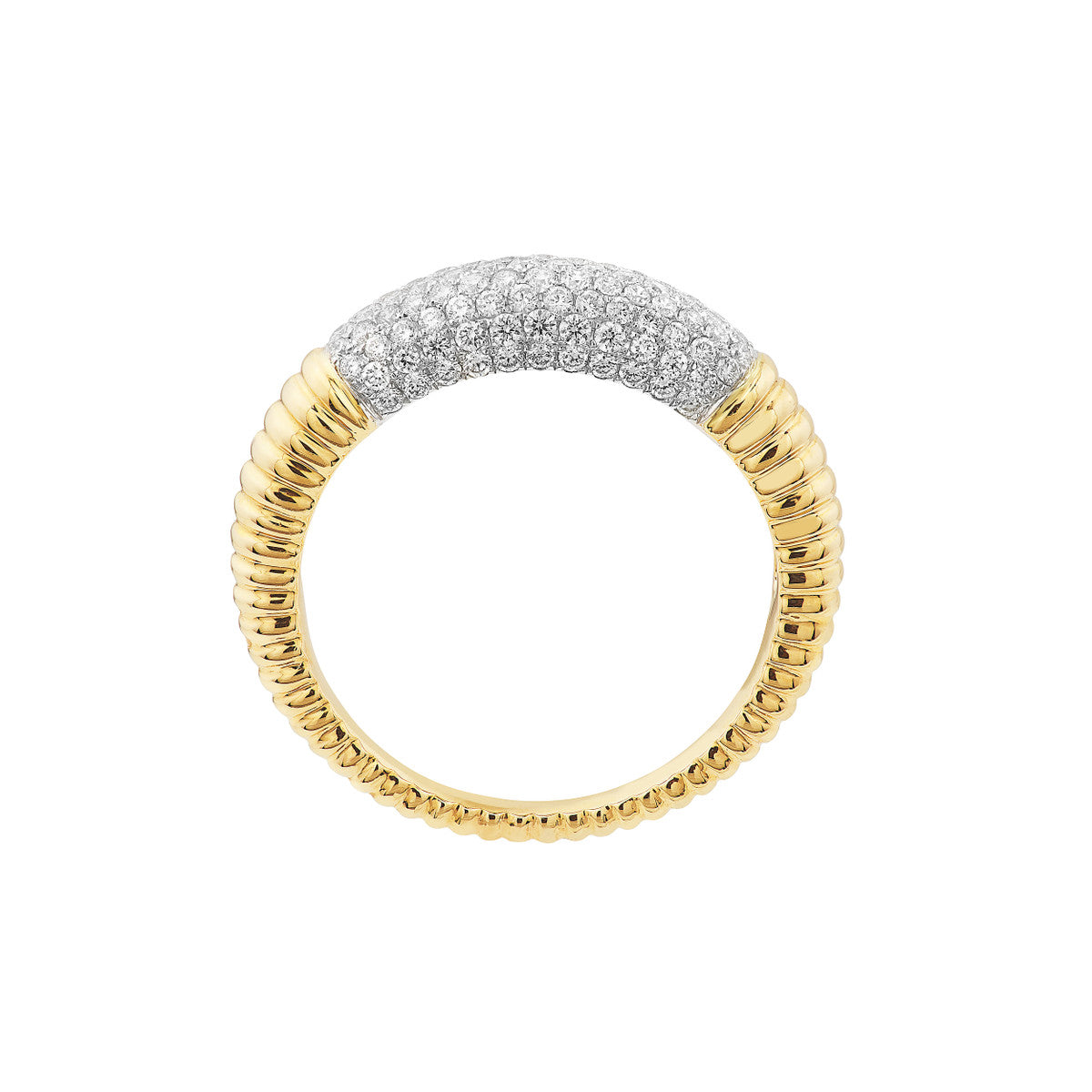 14K Gold Diamond Statement Diamond Pave Ribbed Dome Ring
