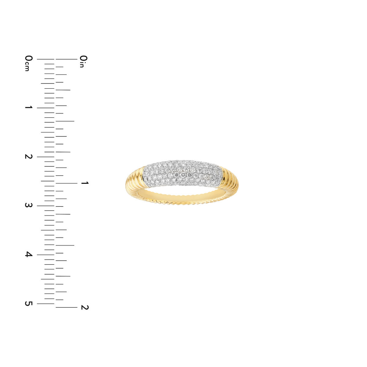 14K Gold Diamond Statement Diamond Pave Ribbed Dome Ring