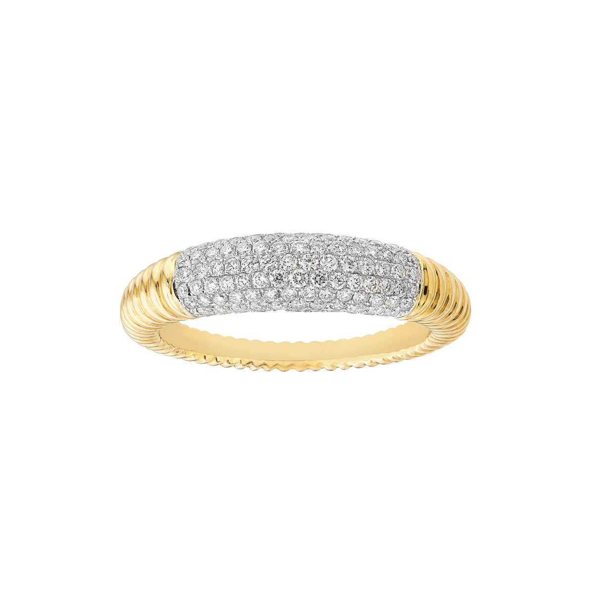 14K Gold Diamond Statement Diamond Pave Ribbed Dome Ring