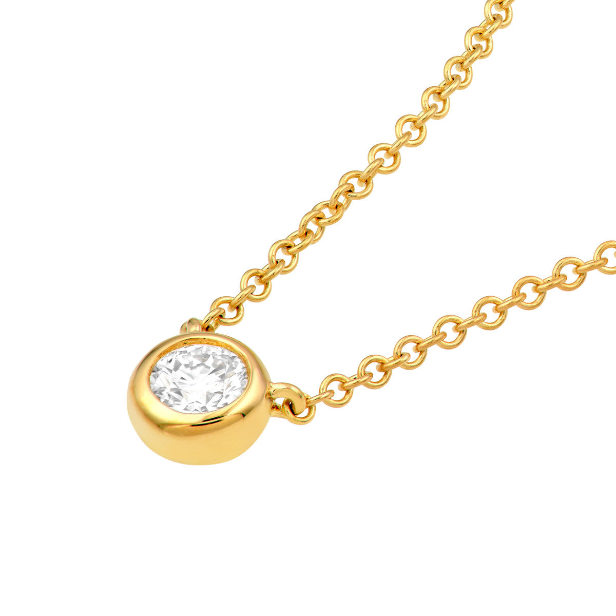 14K Gold Diamond Necklace Bezel Set Round Diamond Necklace (1/10tcw)