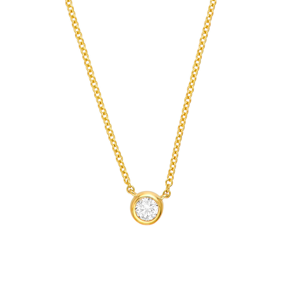 14K Gold Diamond Necklace Bezel Set Round Diamond Necklace (1/10tcw)