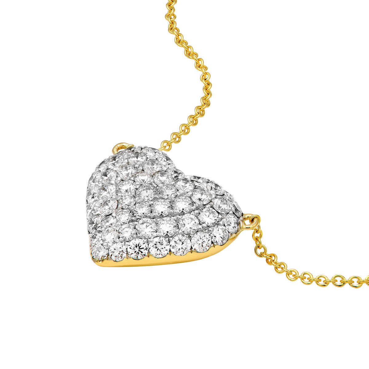 14K Gold Diamond Chain Necklace Diamond Pave Heart Necklace (1-1/5tcw)