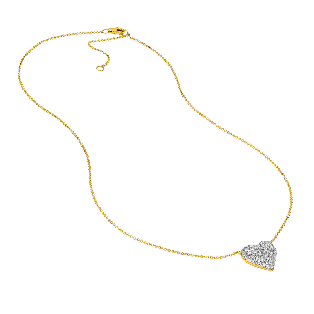 14K Gold Diamond Chain Necklace Diamond Pave Heart Necklace (1-1/5tcw)