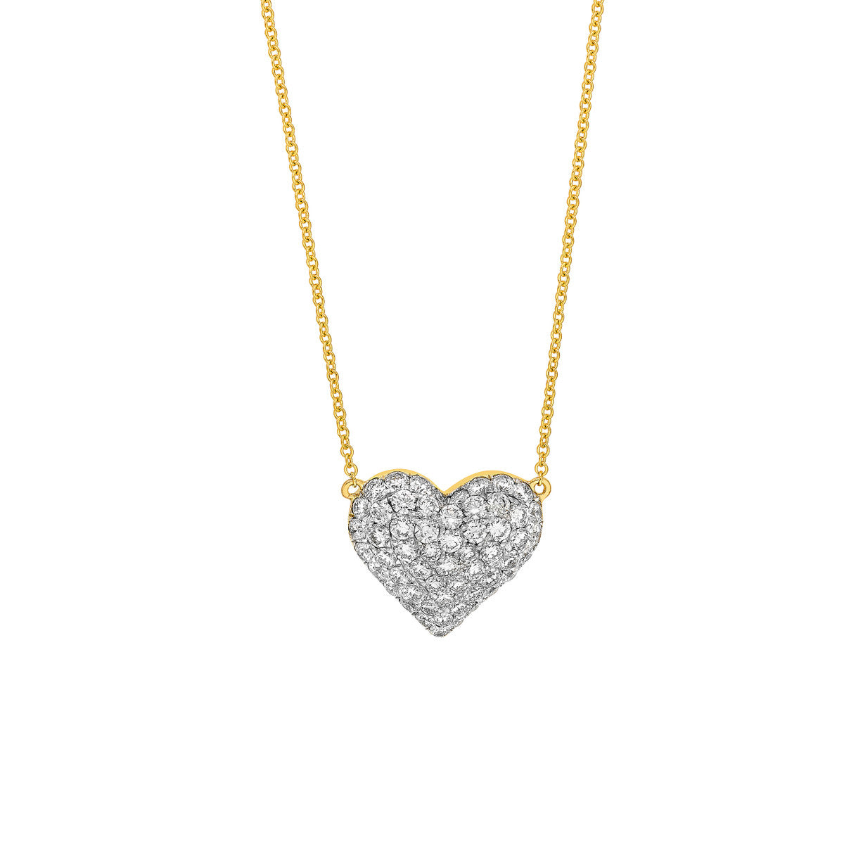 14K Gold Diamond Chain Necklace Diamond Pave Heart Necklace (1-1/5tcw)