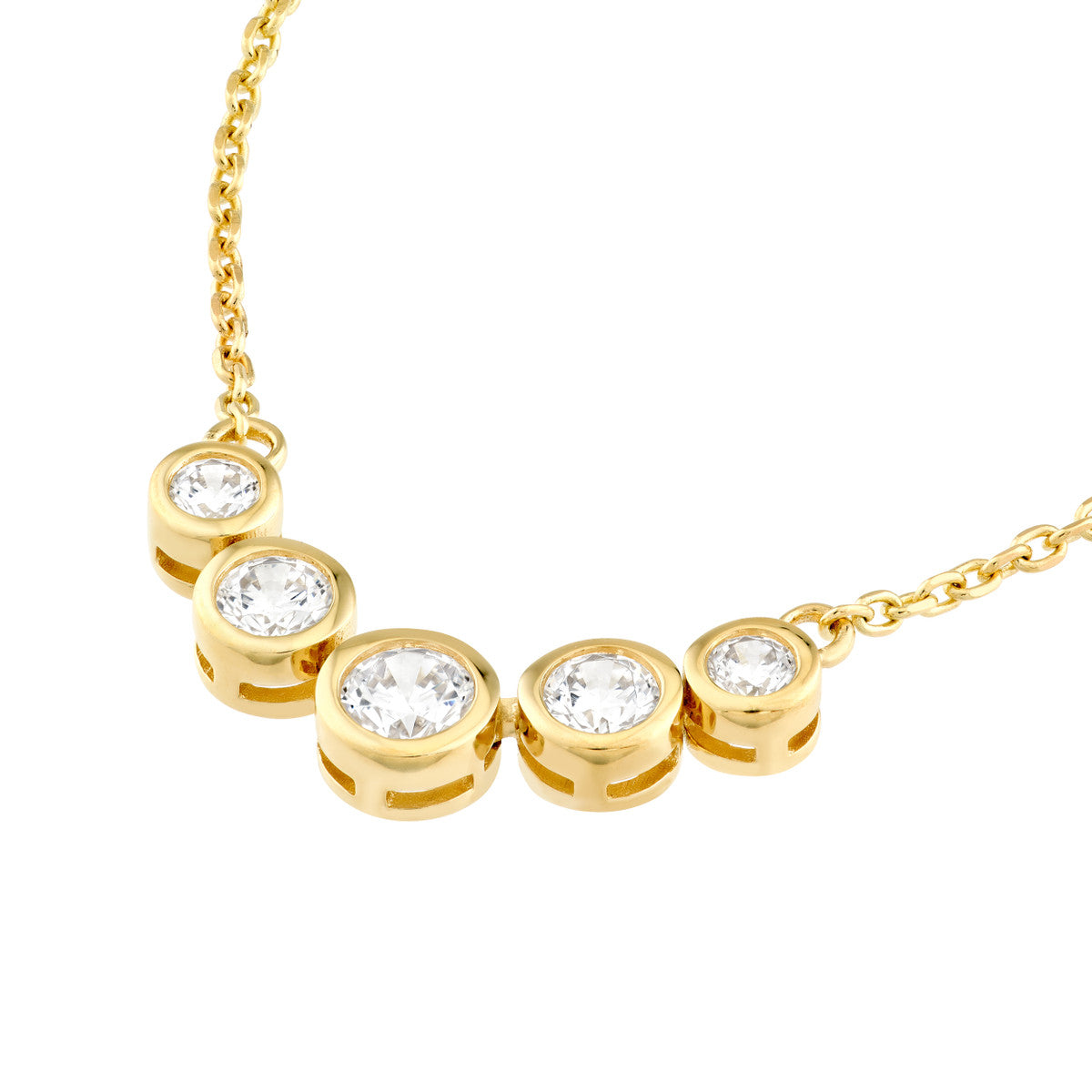 14K Gold Diamond Necklace Bezel Set 5 Stone Graduated Diamond Necklace (3/4tcw)