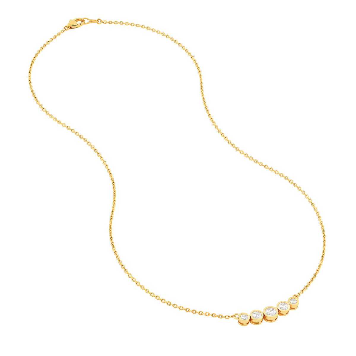14K Gold Diamond Necklace Bezel Set 5 Stone Graduated Diamond Necklace (3/4tcw)