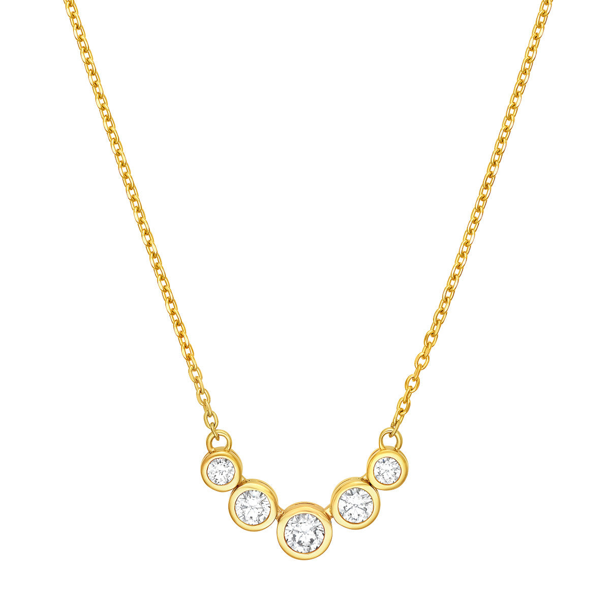 14K Gold Diamond Necklace Bezel Set 5 Stone Graduated Diamond Necklace (3/4tcw)