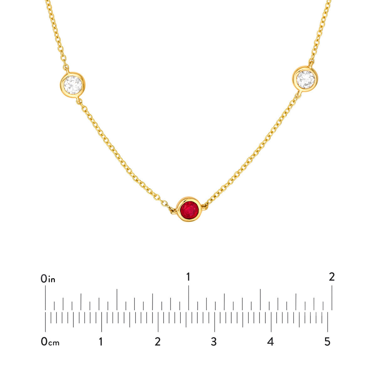 14K Gold Diamond Layered Adjustable Necklace 3/8tcw Diamond & Ruby Bezel Station