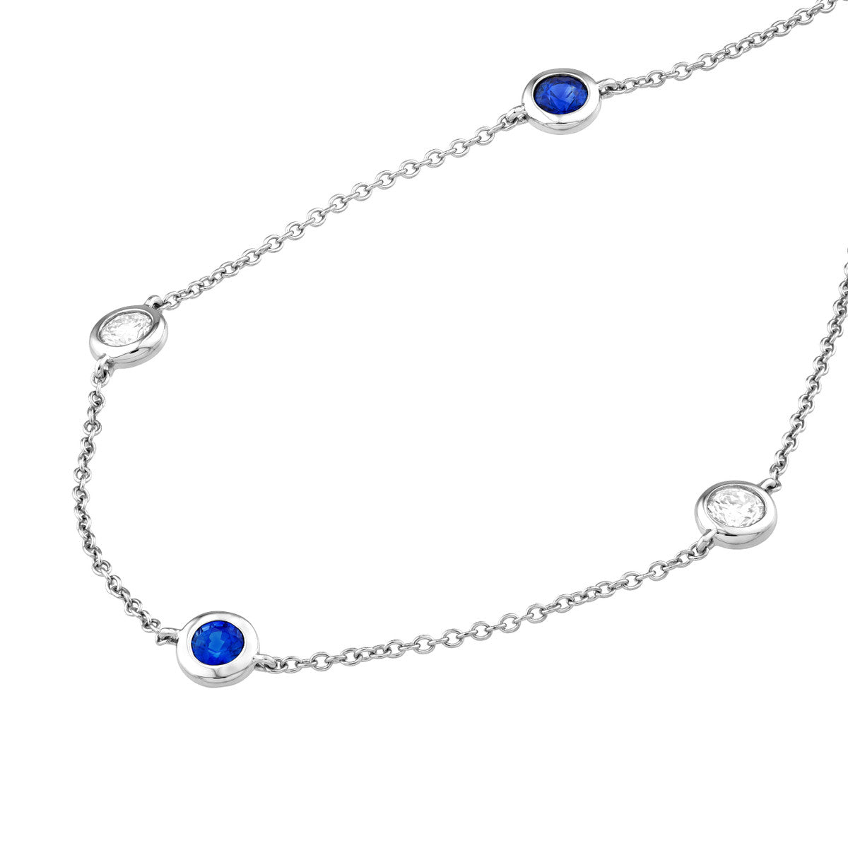 14K Gold Diamond Layered Necklace 3/8tcw Diamond & Sapphire Bezel Station Ne