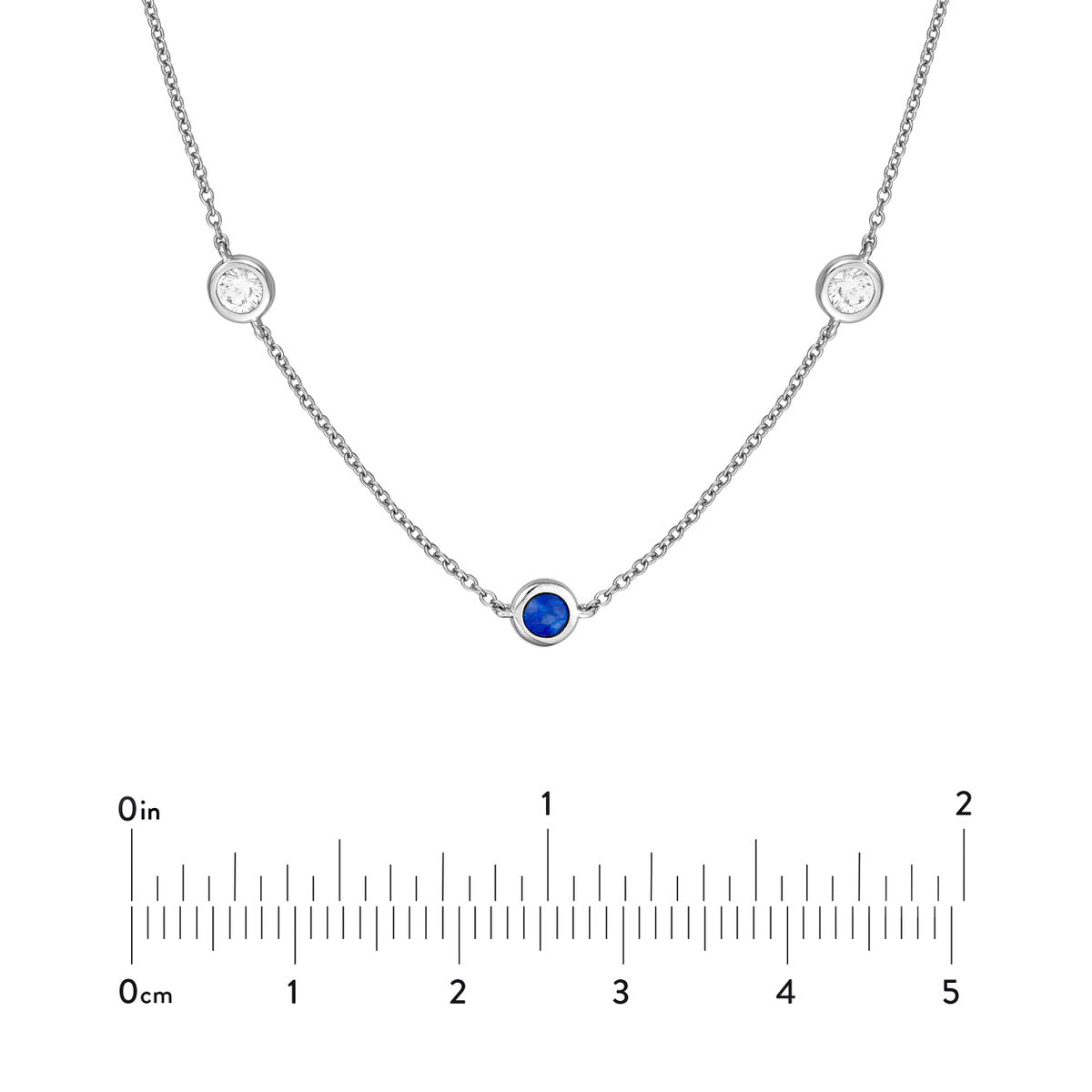14K Gold Diamond Layered Necklace 3/8tcw Diamond & Sapphire Bezel Station Ne