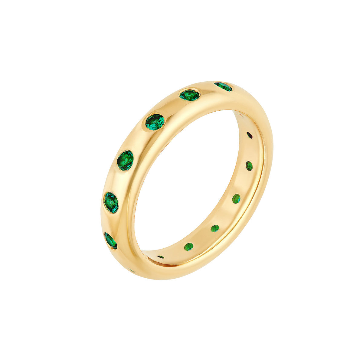 14K Gold 3/8tcw Round Emerald Straight Band Ring