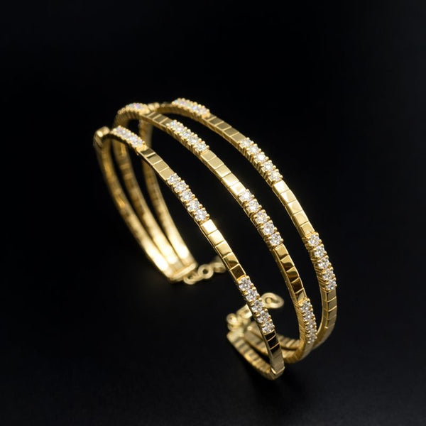 1.95ct Diamond Yellow Gold Three Wire Bangle - Laura Milman New York