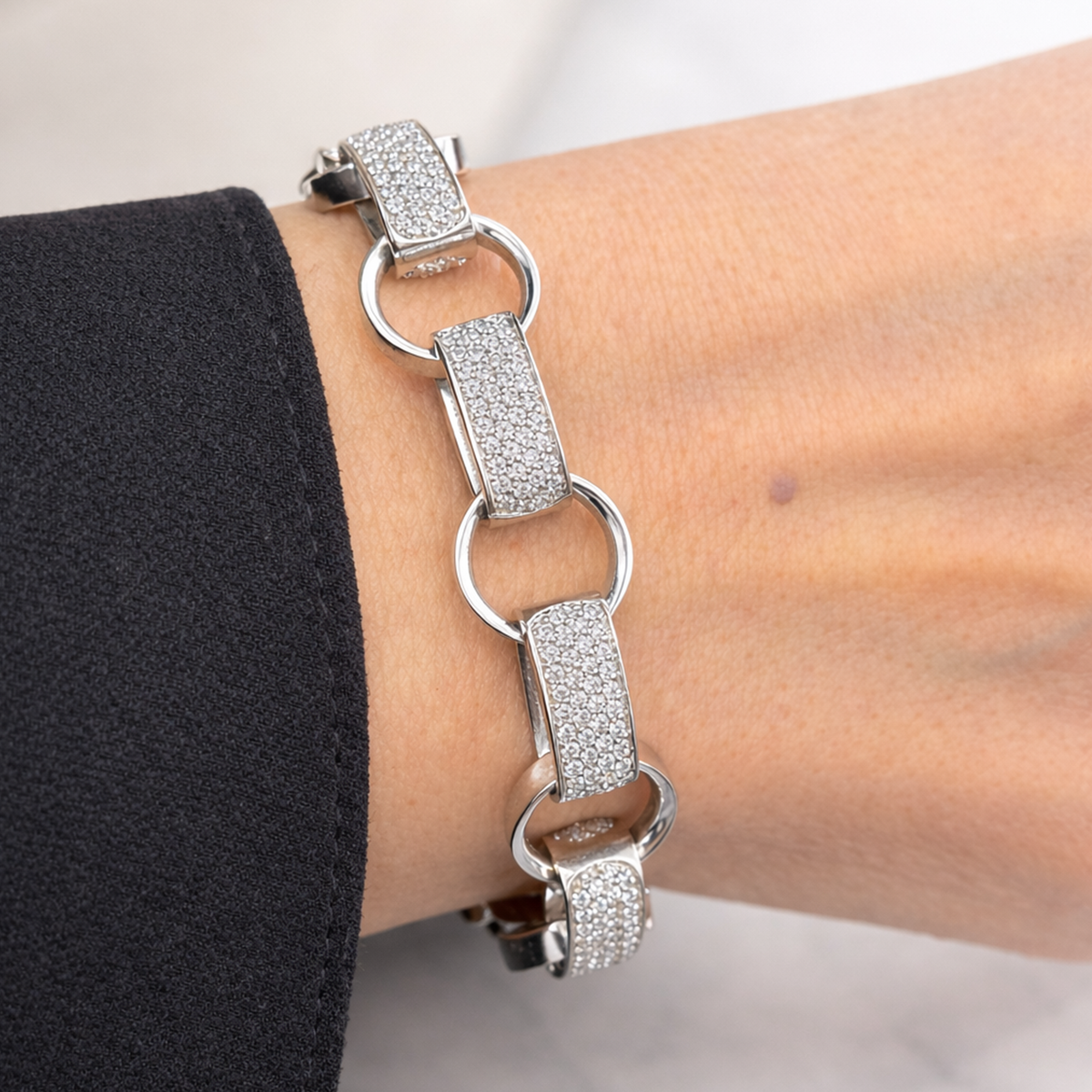 Statement Diamond Link Bracelet in 18k White Gold - Laura Milman New York