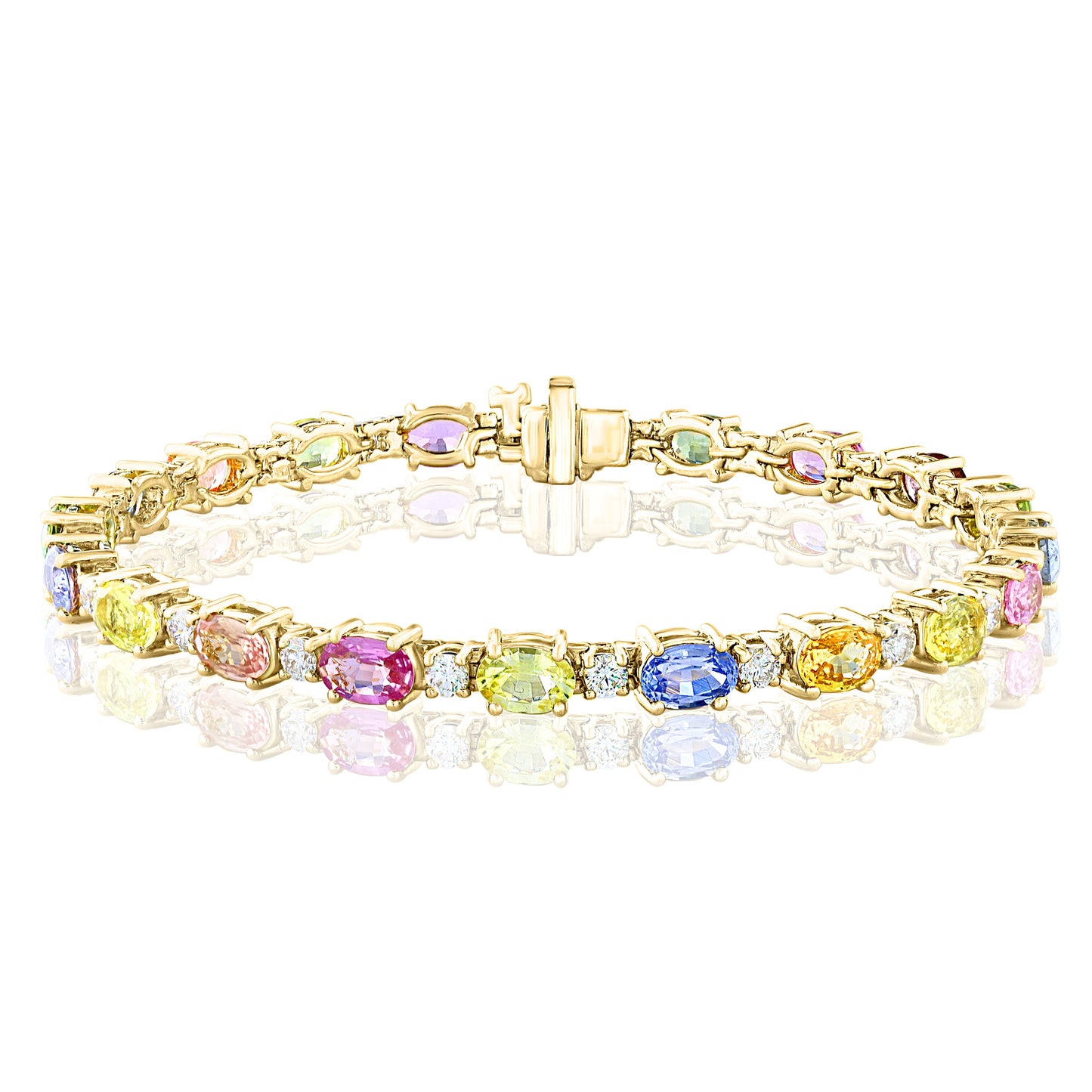 14k Yellow Gold Rainbow Sapphire Ladies Bracelet