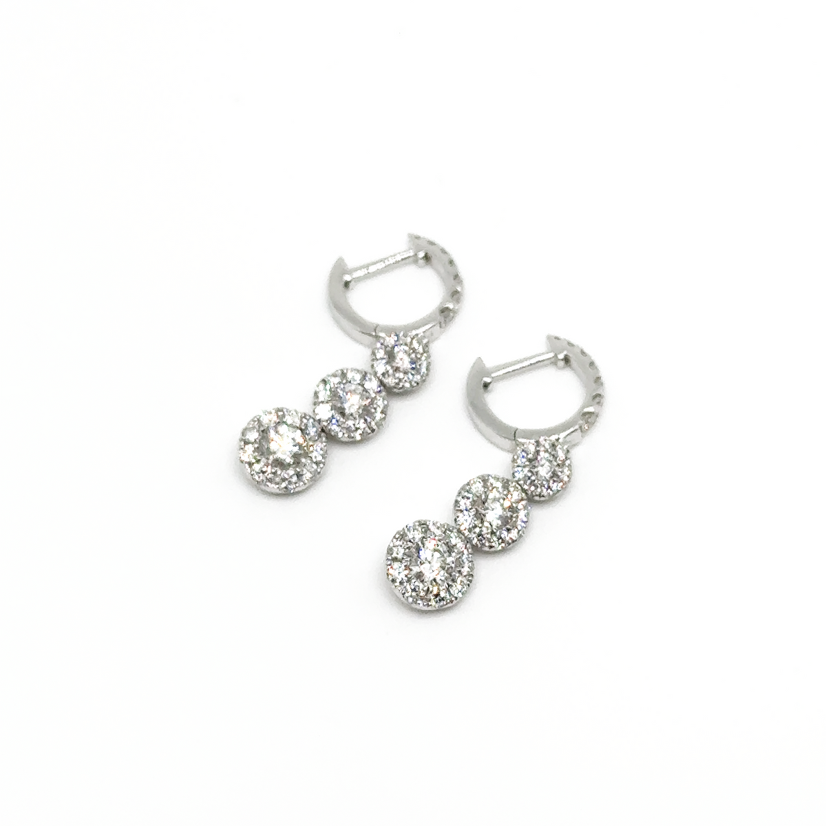 2.5ct Natural Triple Diamond Drop Earrings in 18k White Gold — Laura Milman New York