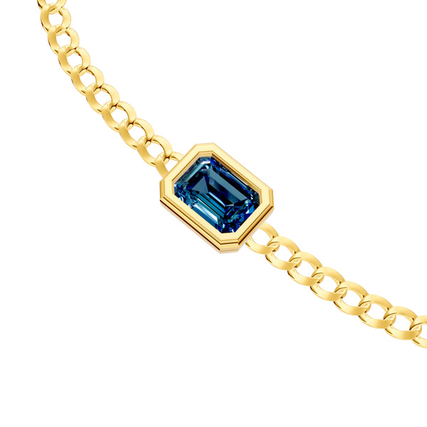 Emerald-Cut London Blue Topaz Curb Bracelet in Yellow Gold — view 2 — Laura Milman New York