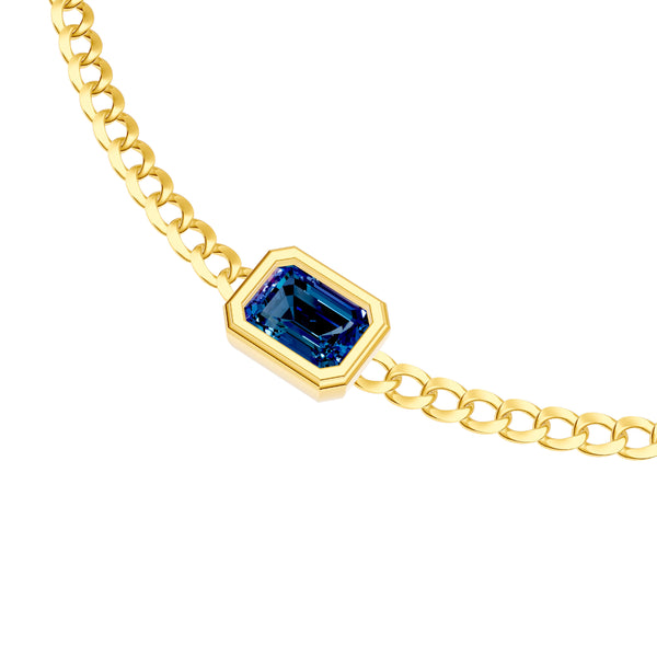 Emerald-Cut London Blue Topaz Curb Necklace in Yellow Gold — view 2 — Laura Milman New York
