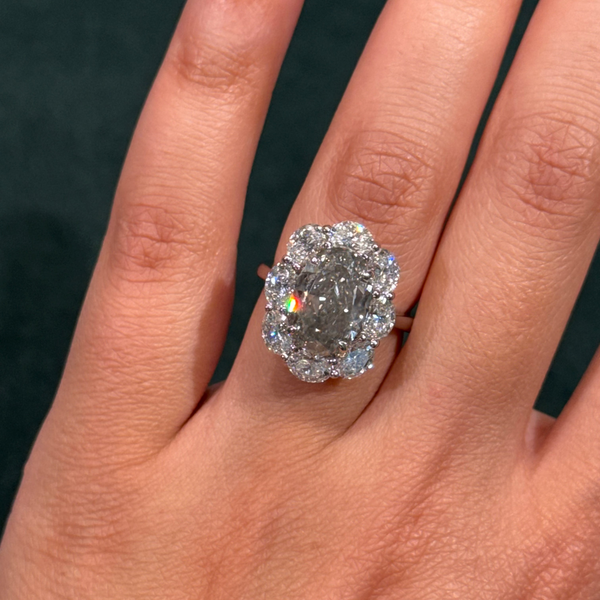 4.04ct Fancy Gray Oval Diamond Halo Engagement Ring — view 2