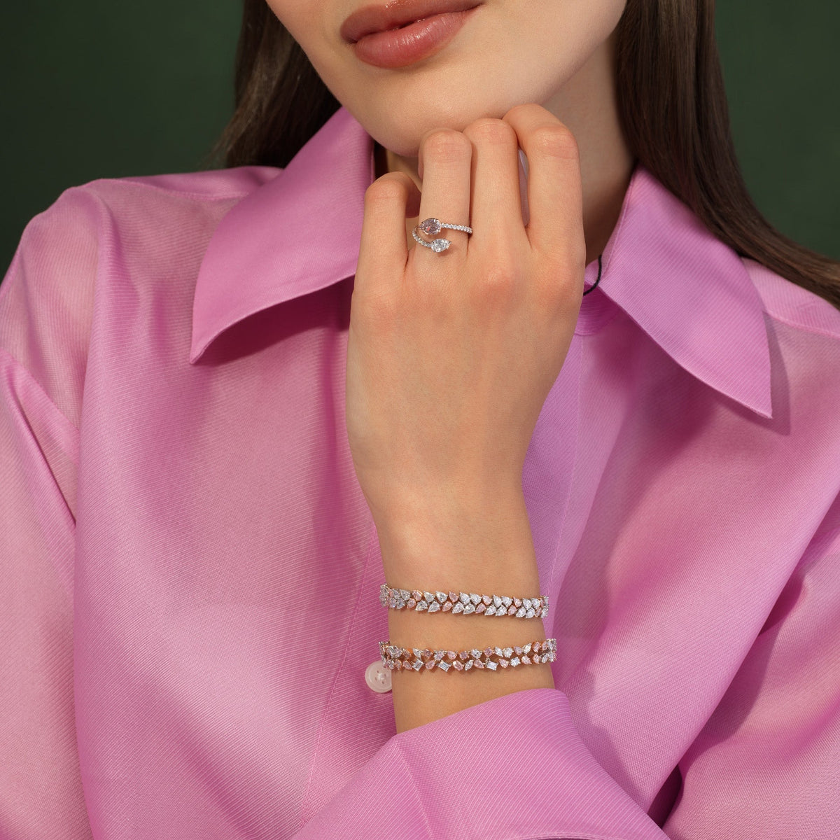 10.28ctw Fancy Pink Diamond & White Diamond Pear Shape Double Row Bracelet — view 2 — Laura Milman New York