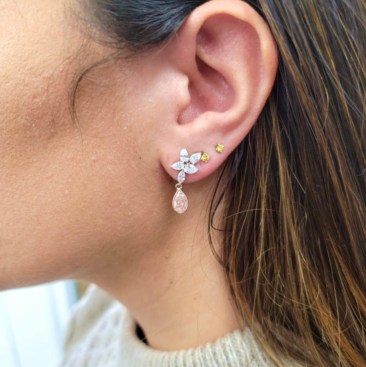 1.19ct & 1.16ct Pink Diamond Drop Earrings GIA — view 3 — Laura Milman New York
