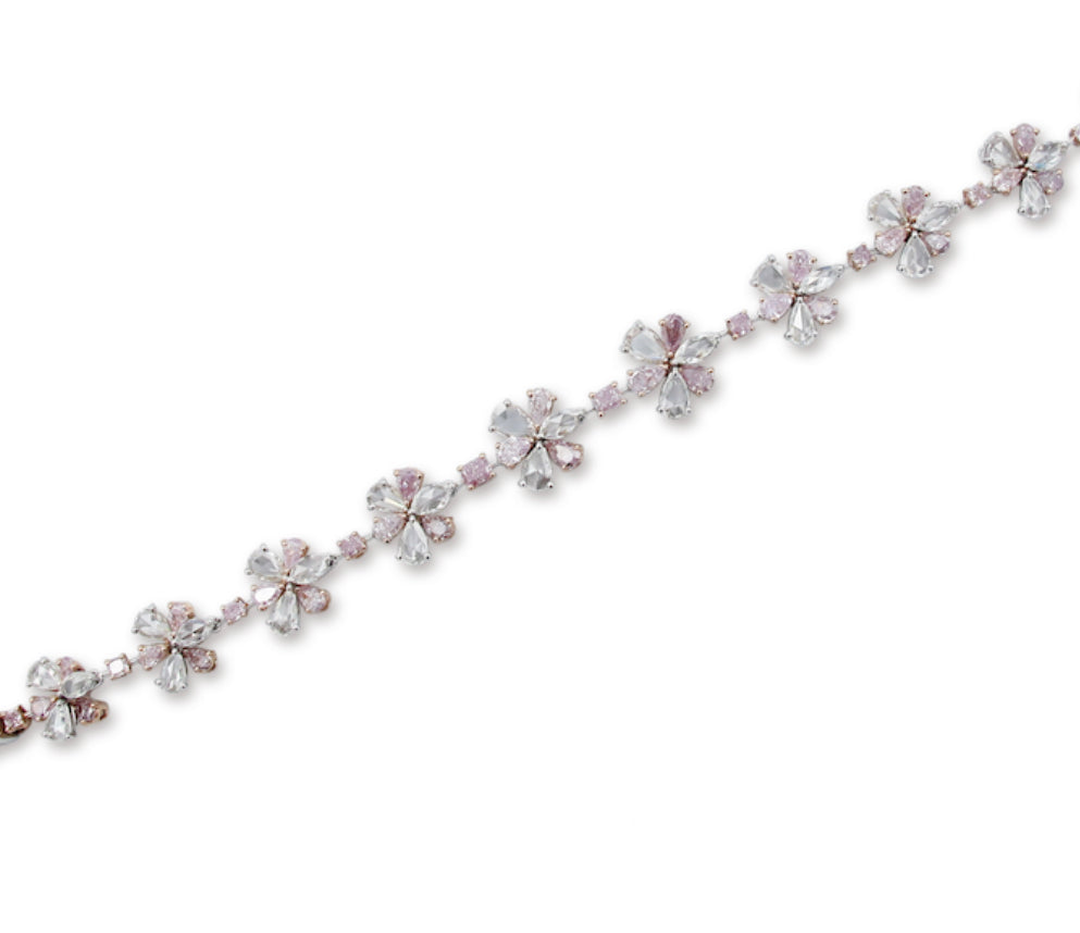 12.06ct Pink Diamond & White Diamond Floral Bracelet — view 2 — Laura Milman New York
