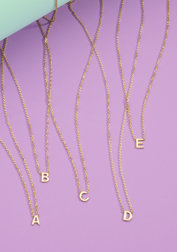 Mini initial necklaces in 14K yellow gold