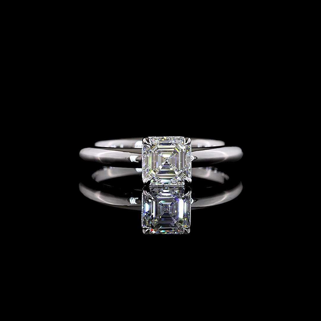 Asscher Solitaire setting design reference in 14K white gold; pictured center diamond is not included — Laura Milman New York
