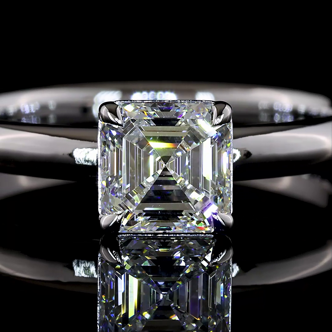 Asscher Solitaire setting design reference in 14K white gold; pictured center diamond is not included — Laura Milman New York