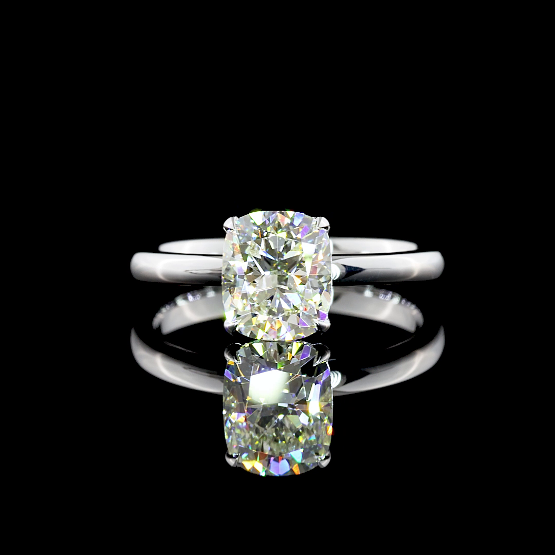 Elongated Cushion Prong Solitaire setting design reference in 14K white gold; pictured center diamond is not included — Laura Milman New York