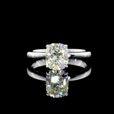 Elongated Cushion Prong Solitaire setting design reference in 14K white gold; pictured center diamond is not included