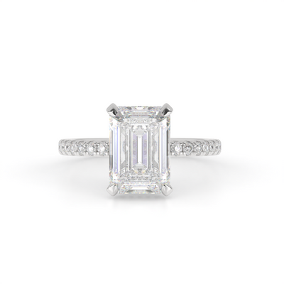 Emerald pavé hidden halo setting design reference in 14K white gold; pictured center diamond is not included