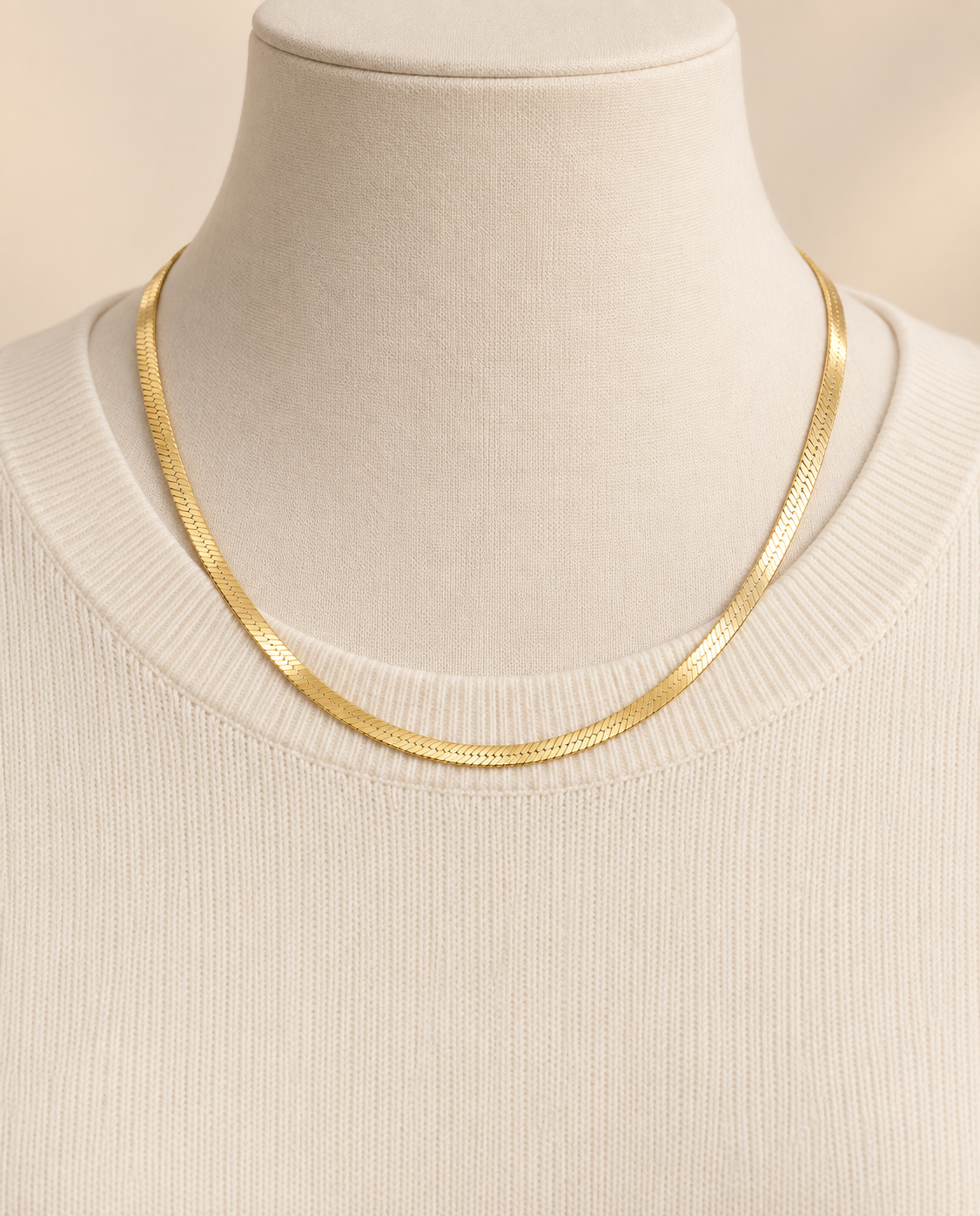 2.8mm Herringbone Chain Necklace in 14K Yellow Gold — on-body view — Laura Milman New York