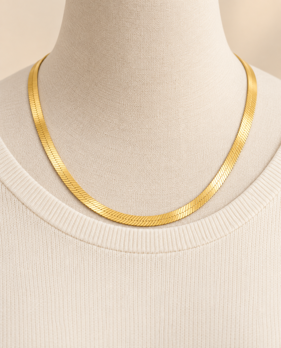 3.8mm Herringbone Chain Necklace in 14K Yellow Gold — on-body view — Laura Milman New York