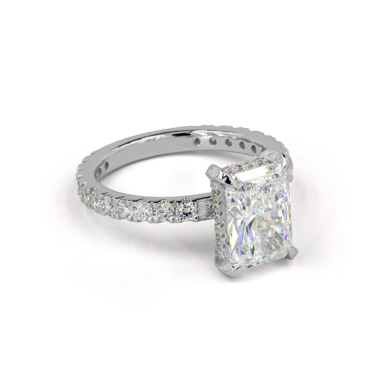 Radiant Pavé Hidden Halo setting design reference in 14K white gold; pictured center diamond is not included — Laura Milman New York