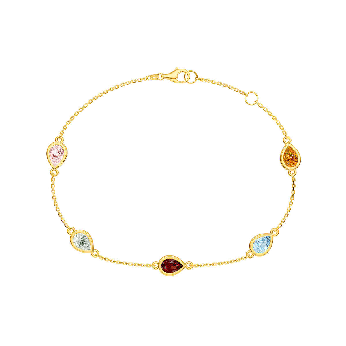 Pear Mixed Gemstone Station Bracelet in Yellow Gold — front view — Laura Milman New York
