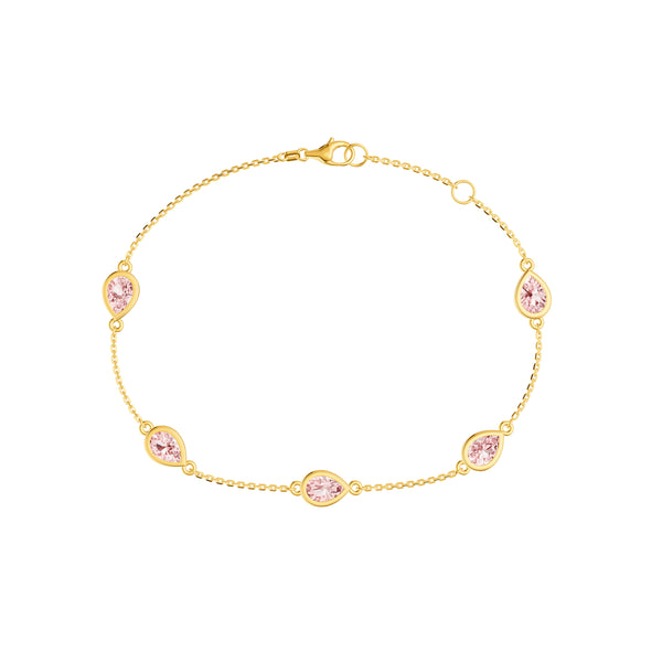 Pear Pink Morganite Station Bracelet in Yellow Gold — front view — Laura Milman New York