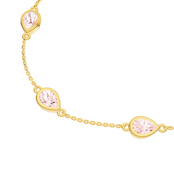 Pear Pink Morganite Station Bracelet in Yellow Gold — view 2 — Laura Milman New York