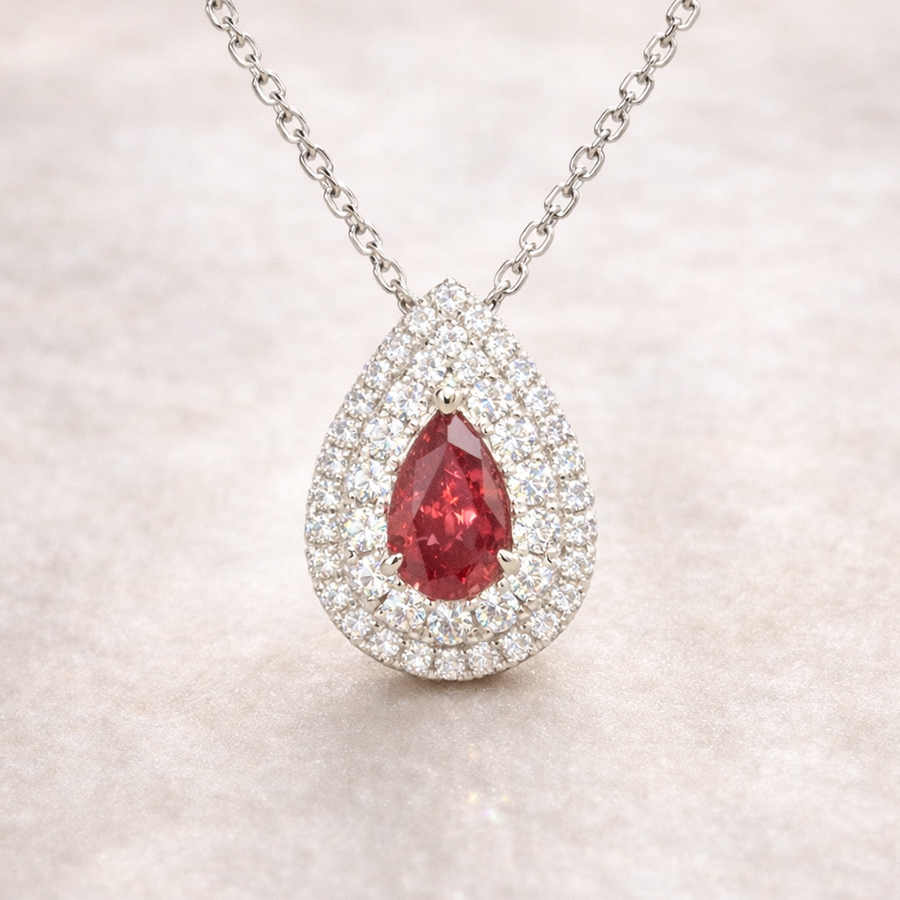 Garnet and Diamond Pendant (Lab Grown) - Laura Milman New York