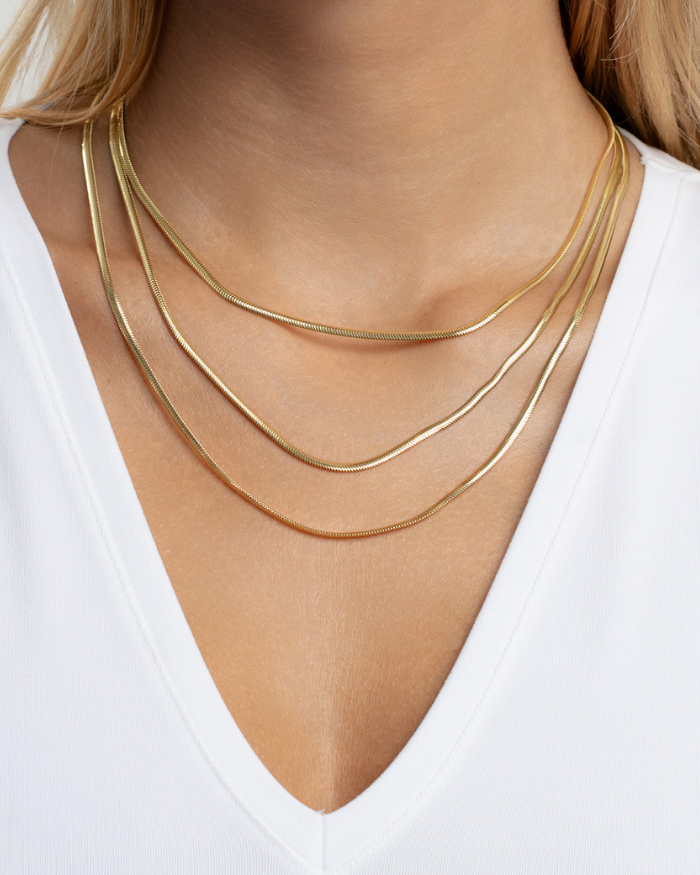 2.6mm Snake Chain Necklace in 14K Yellow Gold — view 3 — Laura Milman New York