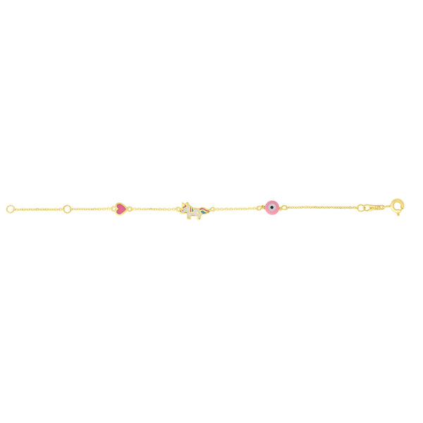 Children's Unicorn Charm Bracelet in 14k Yellow Gold - Laura's Gems