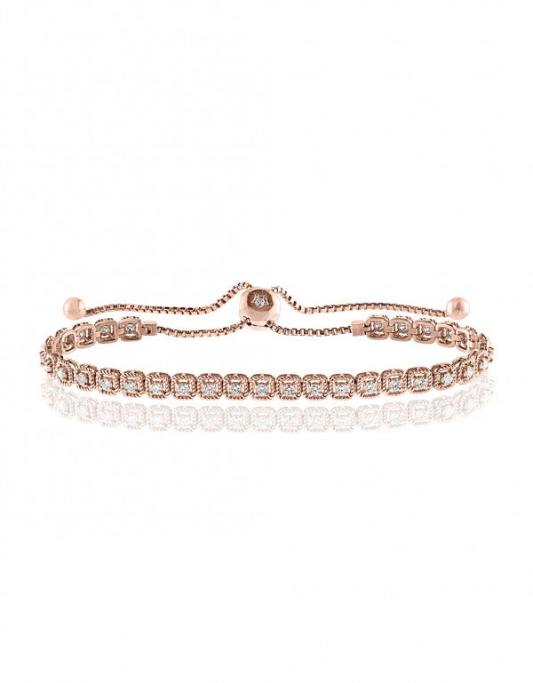 Draw String Diamond Bracelet in 14k Rose Gold and .85ct in Diamonds - Laura's Gems