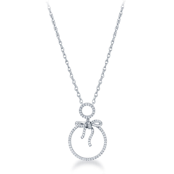 Diamond Ribbon On Top Of A Circle Of Life Pendant in 14k White Gold (1.12ct.) - Laura's Gems