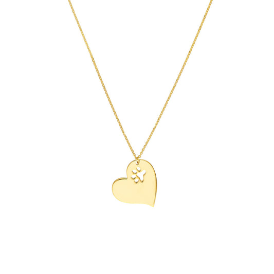 Tilted Heart with Paw Cutout Necklace - Laura's Gems